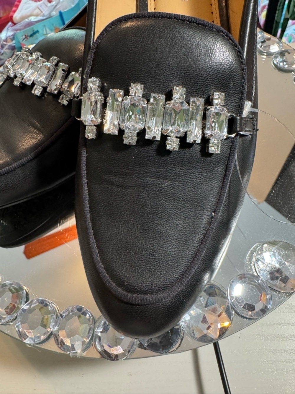 Adrienne Vittadini Women’s Black Loafers with Crystal Trim, NWOT - Picture 3 of 12